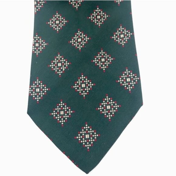 Neiman Marcus Men's Tie Silk Geometric Diamond Shape Green Tan Red 55 in - Picture 1 of 4